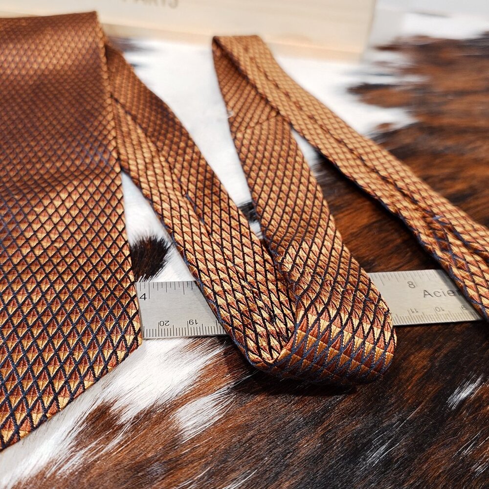 Cline and Company Gold, Copper, Black Cross Hatching Silk Tie
